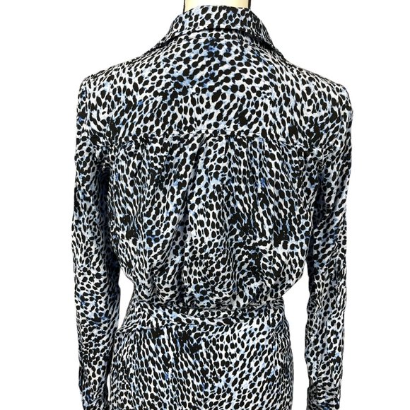 & Other Stories Shirt Dress Midi Blue Animal Print Long Sleeve Side Zip Belted - Picture 7 of 12